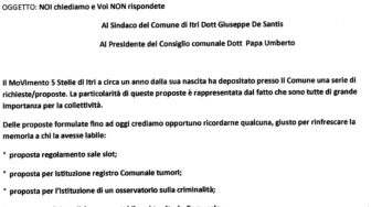 Itri, il M5S scrive al Sindaco De Santis. “Attendiamo risposte”