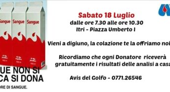 #Itri, raccolta straordinaria di sangue con #Avis del Golfo in Piazza Umbero I