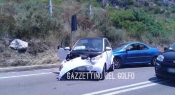 #Sperlonga, scontro frontale tra due auto. Paura nei pressi del Spiaggia di Bazzano