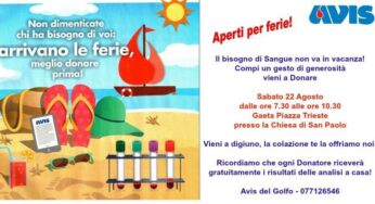 #Avis, a #Gaeta raccolta straordinaria di sangue: la generosità non va in vacanza