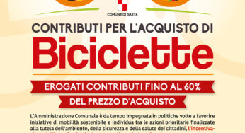 #Gaeta, mobilità sostenibile: contributi agli under 16 per l’acquisto di biciclette