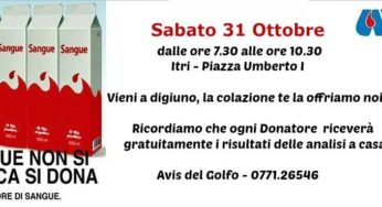 #Itri, sabato 31 Ottobre Dona il Sangue, Dona la Vita!