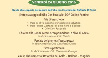 Gaeta,”L’olio a tavola”: Cena degustativa alla scoperta dei sensi