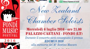 Torna il Fondi Music Festival: domani violino, violoncello e pianoforte con i New Zealand Chamber Soloist