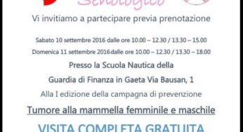 Gaeta/Screening senologico gratuito: Lions per la Salute. Sabato 10 e domenica 11 settembre 2016
