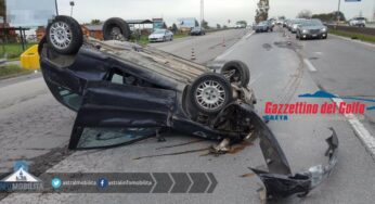 Incidente sulla Pontina: auto si ribalta