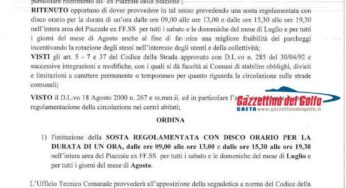 Gaeta, cambiano le regole della sosta nell’area piazzale ex ferrovia