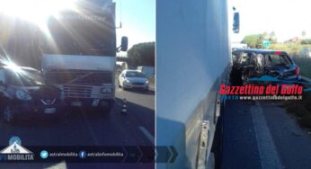 Incidente tra un tir e un’auto. Traffico in tilt