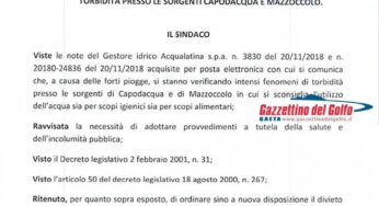 Fenomeno di torbidità, Gaeta e Formia vietano l’uso dell’acqua potabile
