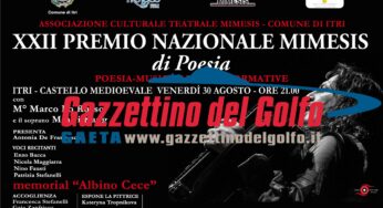 Itri, venerdì 30 agosto il XXII Premio nazionale Mimesis di poesia
