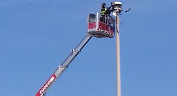 Gabbiano rimane incastrato in un faro del molo. Salvato dai Vigili del Fuoco #video – #foto)