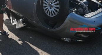 Gaeta, incidente in via S.Agostino: Auto si ribalta