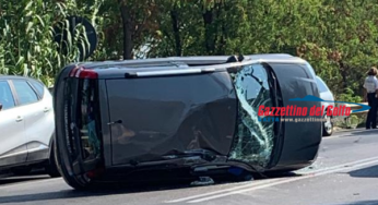 Incidente a Formia, auto si ribalta in via Unità D’Italia