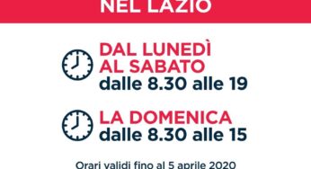 Regione Lazio, nuovi orari per le attività commerciali
