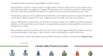 Emergenza Coronavirus, l’appello dei Sindaci della provincia di Latina