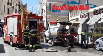 Gaeta, fiamme dal camion dei rifiuti. Intervengono i vigili del Fuoco