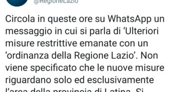 Ulteriori misure restrittive, interviene la Regione: “Si tratta di una fake news”