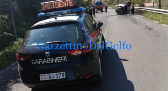 Incidente a Gaeta, auto si ribalta e prende fuoco
