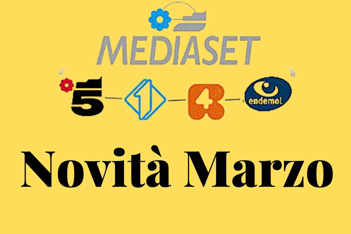 Logo Mediaset e scritta novità marzo
