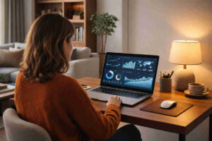 Donna che lavora al computer in smartworking