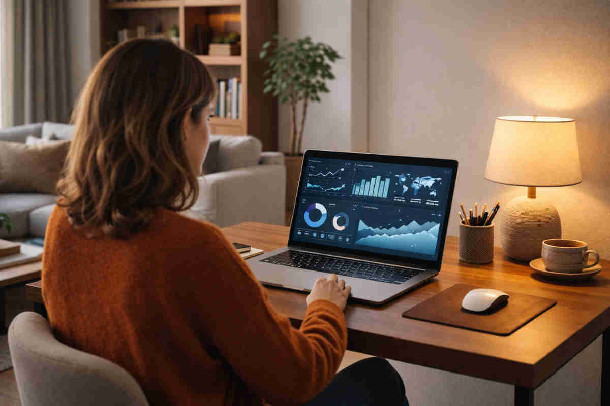 Donna che lavora al computer in smartworking